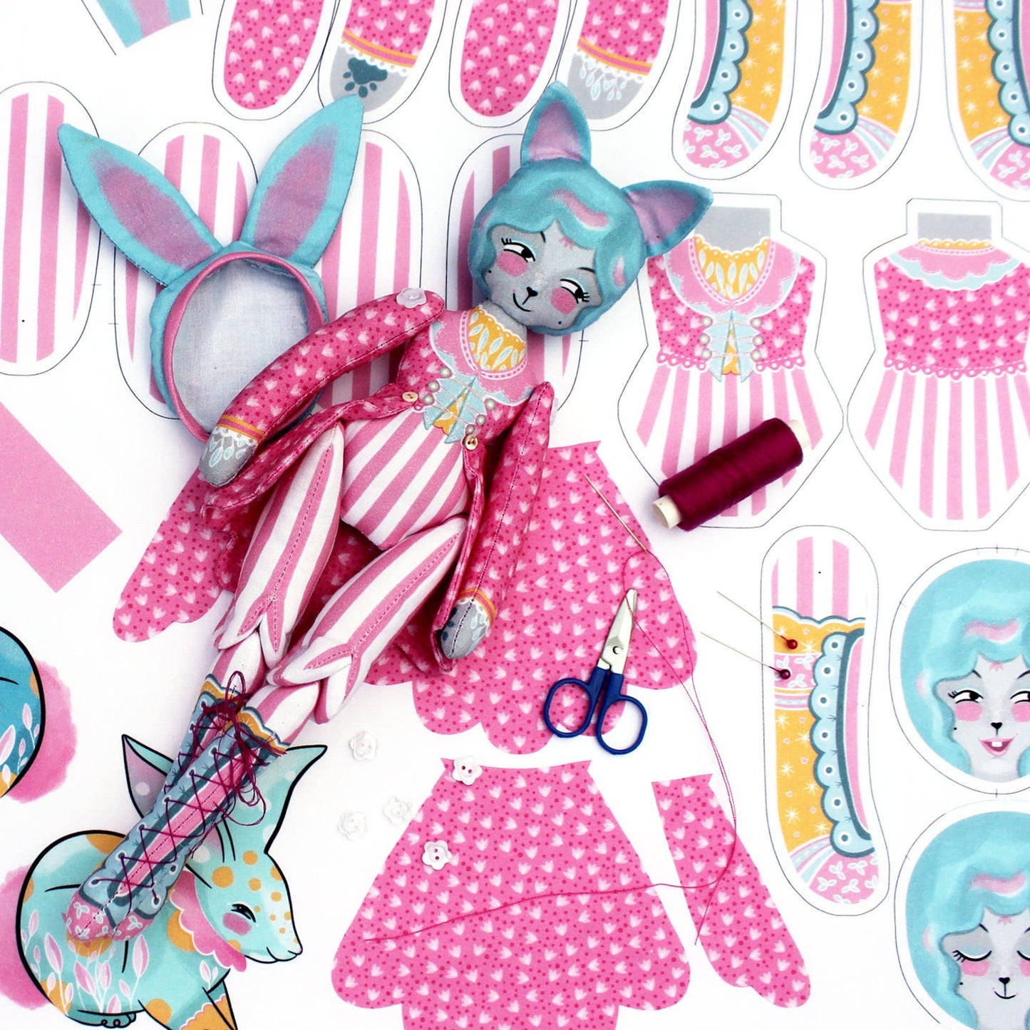DIY Kit - Mewky the Circus Ringmaster Cat Bunny Doll by Miss Ella