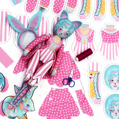 DIY Kit - Mewky the Circus Ringmaster Cat Bunny Doll by Miss Ella