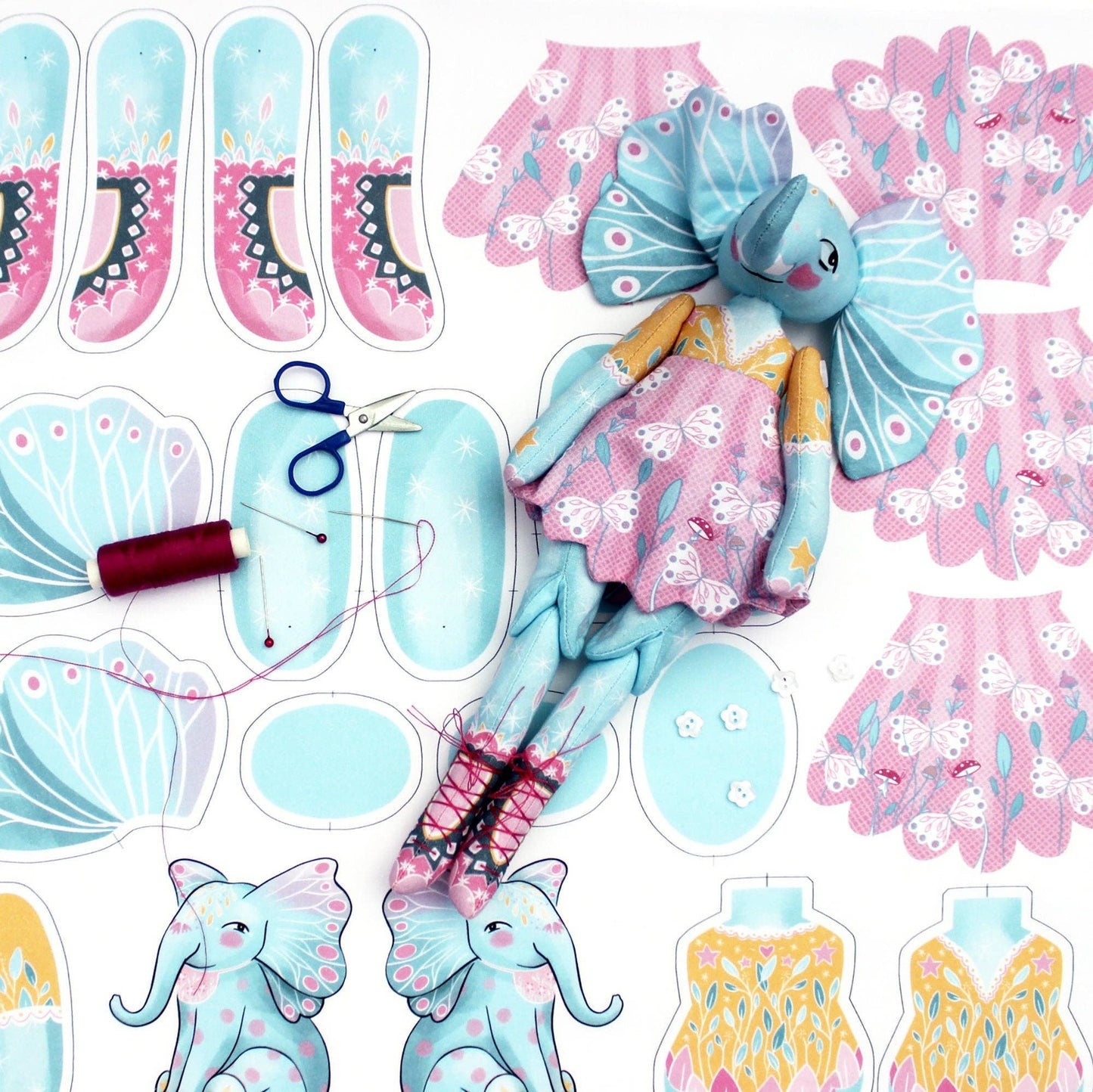 DIY Kit - Esme the Elephant Doll by Miss Ella