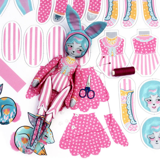 DIY Kit - Mewky the Circus Ringmaster Cat Bunny Doll by Miss Ella